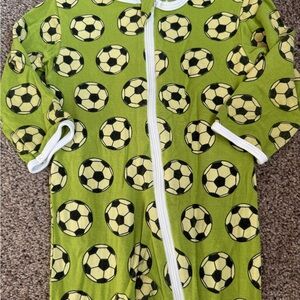 Kickee Pants Lime Green Soccer Print Zip One-Piece